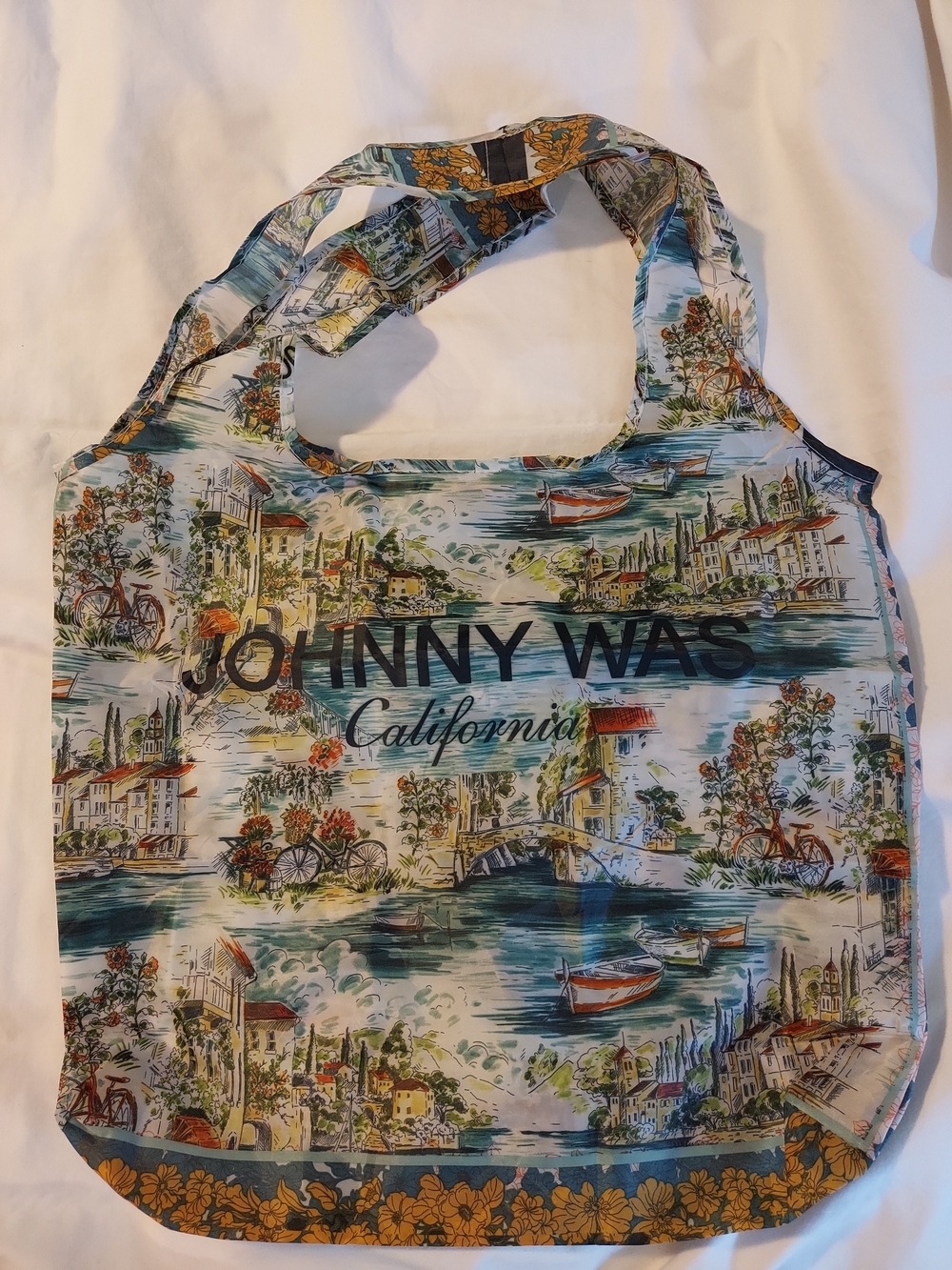 Johnny Was California Reusable Scenic Print Nylon Packable Shopping Tote Bag